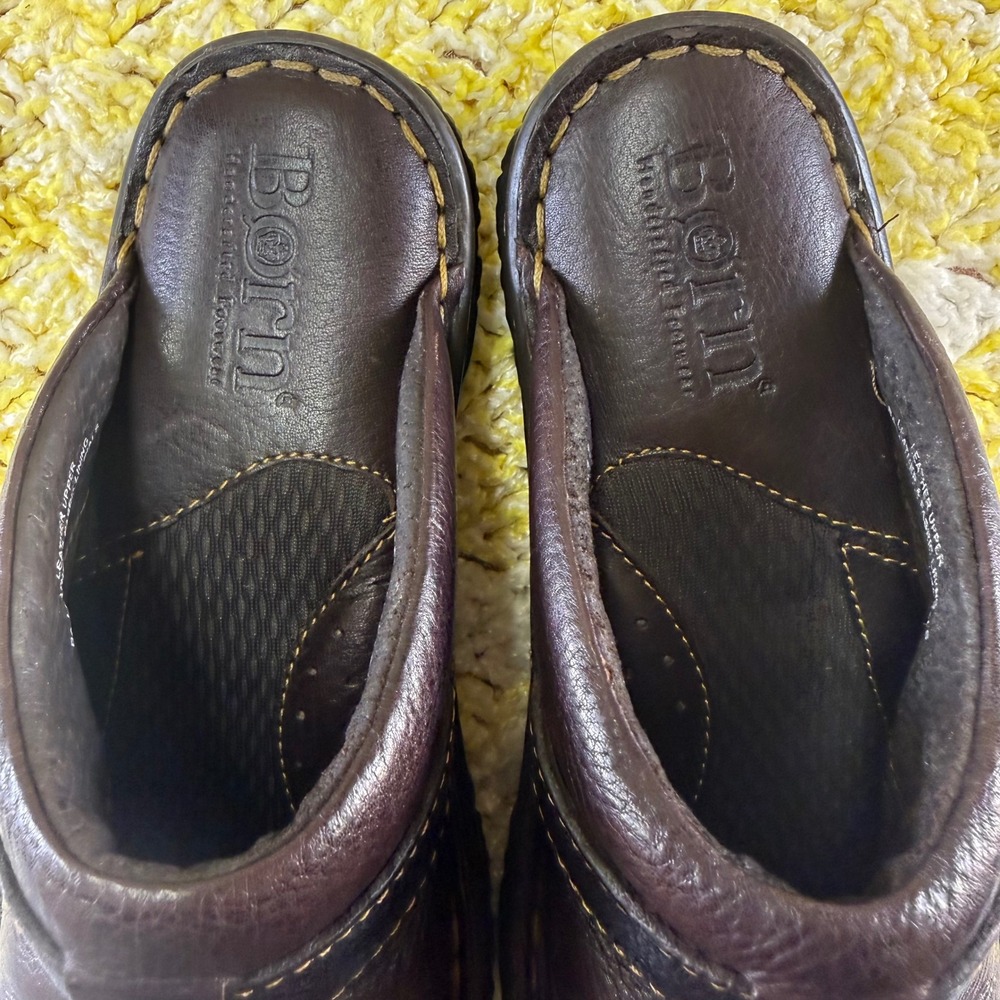 Born Womens Leather‎ Clogs Mules Dark Brown Buckle Slip On Shoes W61617 Size 6 - Picture 9 of 16